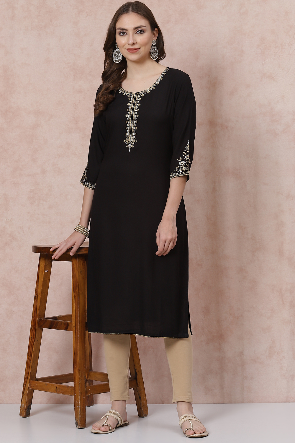 Petrol Blue LIVA Straight Kurta image number 5